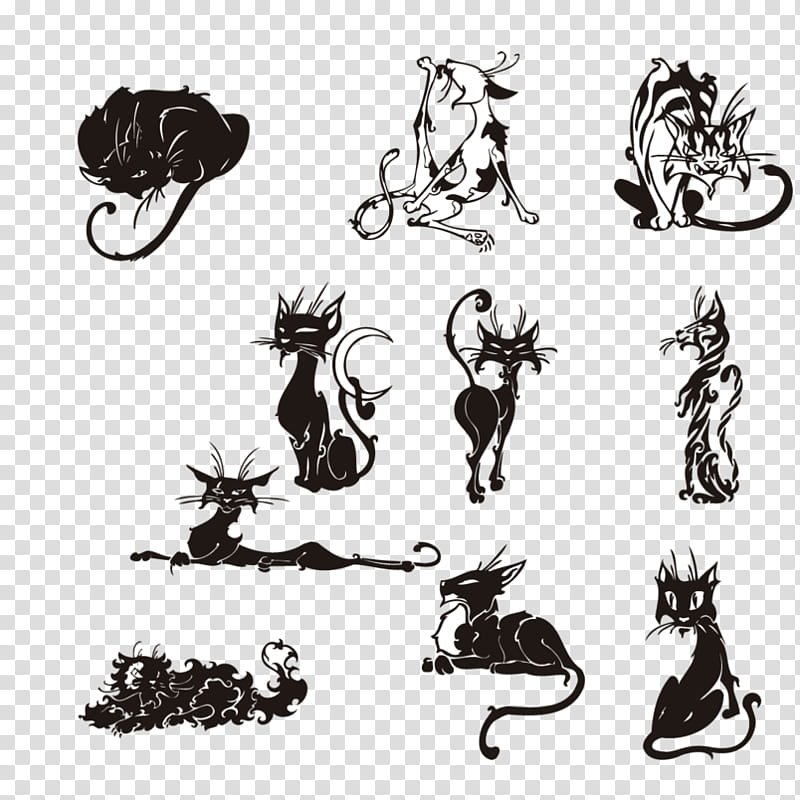 Cat Silhouette, Popular Cat Names, Kitten, Drawing, Tattoo, Flash, Black Cat, Black And White transparent background PNG clipart