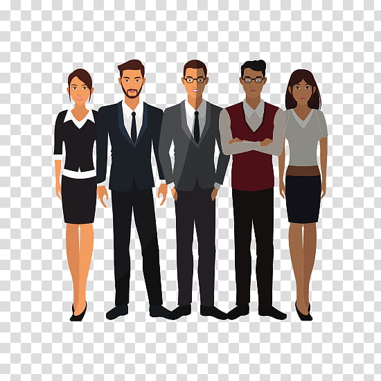 Business, Businessperson, Cartoon, Teamwork, Drawing, Social Group, Uniform, Standing transparent background PNG clipart