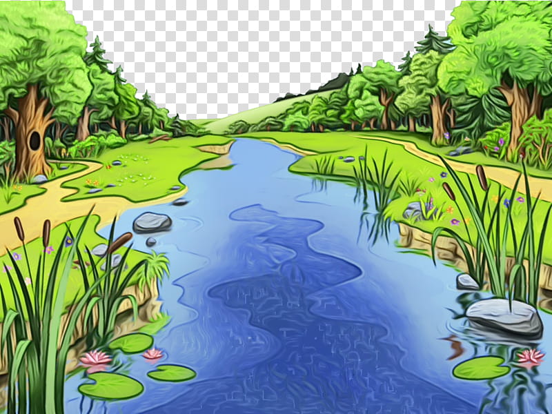 natural landscape nature water resources water vegetation, Watercolor, Paint, Wet Ink, Watercourse, Pond, Nature Reserve, Wetland transparent background PNG clipart