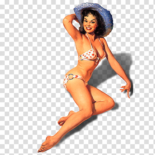 Ning Vintage Pin up girls Pics, woman wearing white-and-red bikini character illustration transparent background PNG clipart