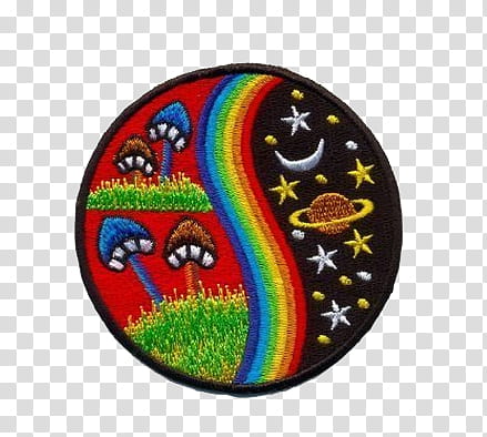AESTHETIC GRUNGE, round multicolored mushrooms and galaxy embroidered patch transparent background PNG clipart