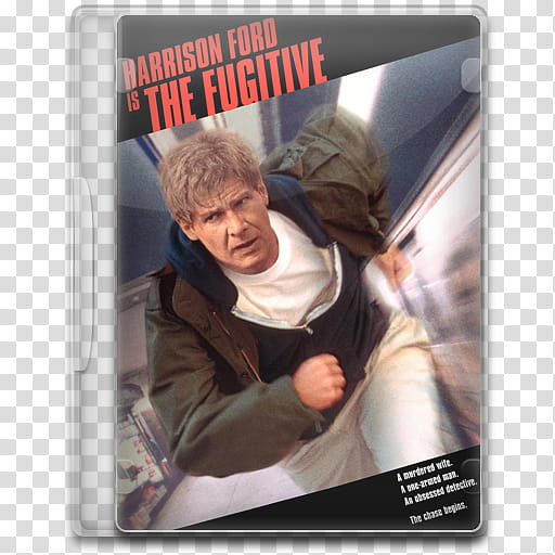 Movie Icon , The Fugitive, Harris Ford is The Fugitive DVD case illustration transparent background PNG clipart