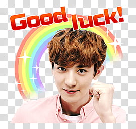 EXO LINE STICKERS, man taking selfie with text overlay transparent background PNG clipart