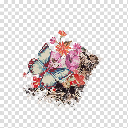mixed , multicolored butterfly and flowers illustration transparent background PNG clipart