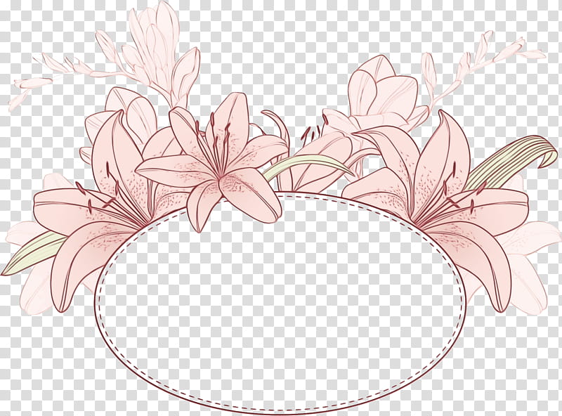 Floral design, Lily Oval Frame, Lily Frame, Floral Frame, Watercolor, Paint, Wet Ink, Pink transparent background PNG clipart
