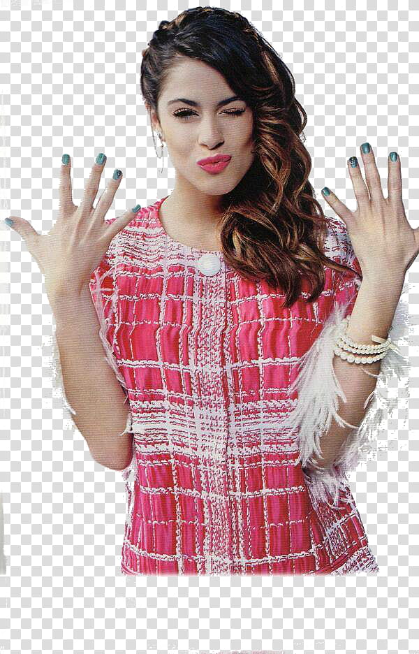 Martina Stoessel en Grazie y Caras, woman in red and white plaid top transparent background PNG clipart