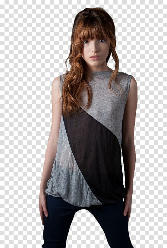 Bella Thorne  s, woman in gray and black tank top holding her pockets transparent background PNG clipart