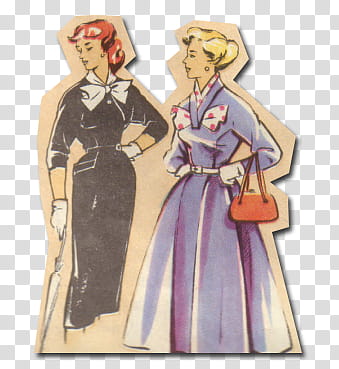 retro style from  s, two women wearing black and purple dresses art transparent background PNG clipart