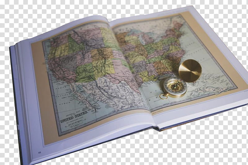 , open black hardbound book displaying map transparent background PNG clipart