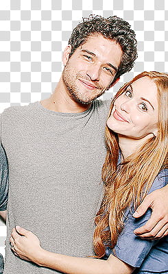 Holland Roden Tyler Posey, smiling man and woman hugging transparent background PNG clipart