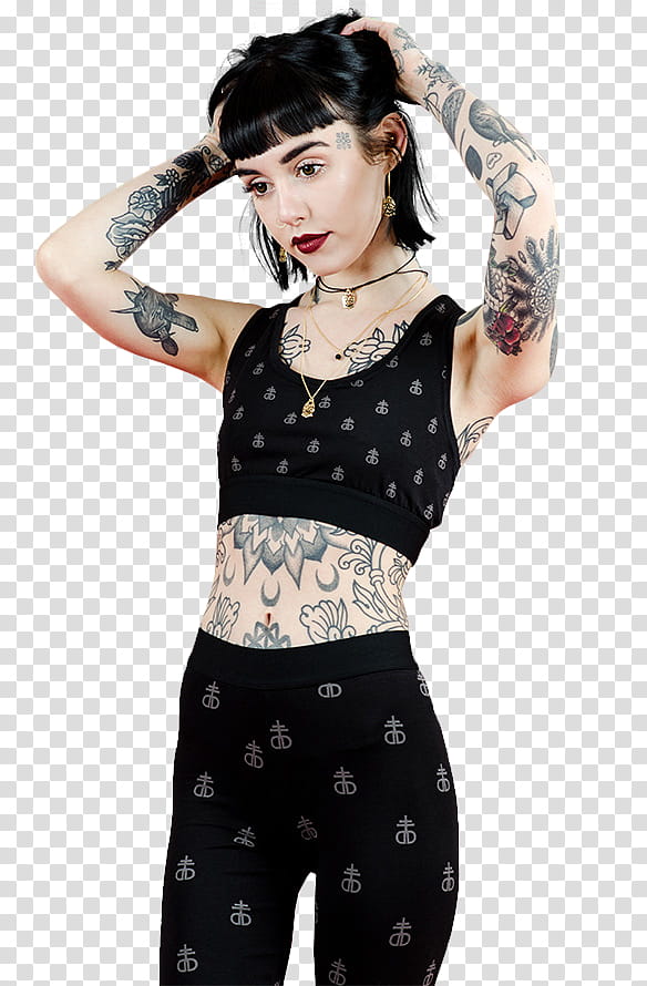 Hannah Snowdon, standing woman wearing black crop-top transparent background PNG clipart