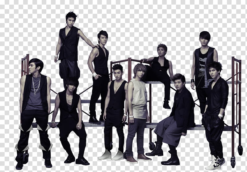 Super Junior, group of male wearing black apparels transparent background PNG clipart