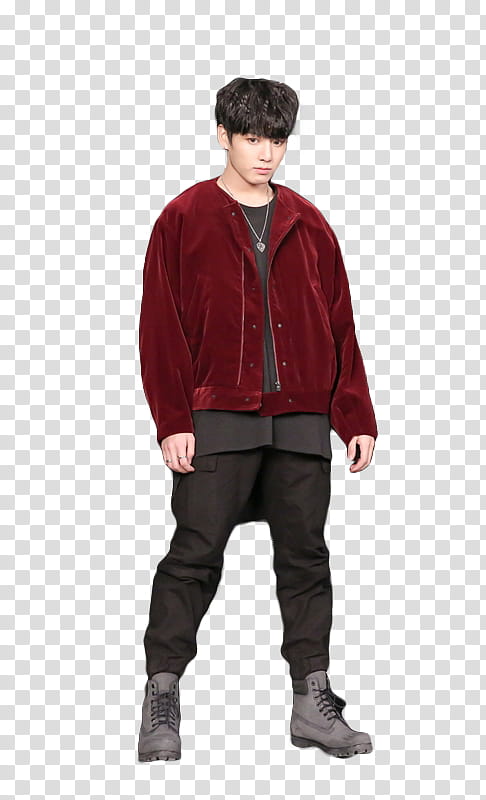 BTS Shooting for MIC Drop, man wearing red velvet button-up jacket transparent background PNG clipart