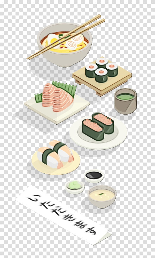 Sushi, Watercolor, Paint, Wet Ink, Dish, Cuisine, Food, Food Group transparent background PNG clipart