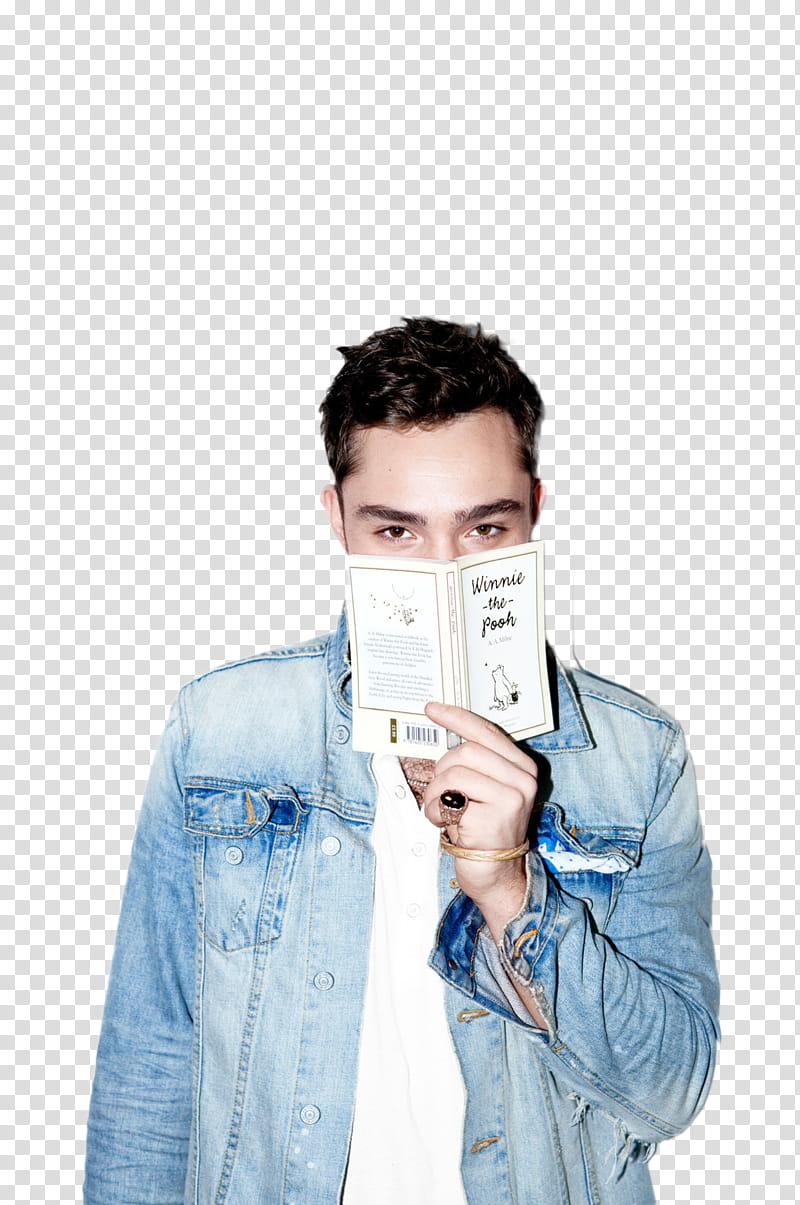 Ed Westwick, person wearing blue denim jacket with white inner shirt transparent background PNG clipart