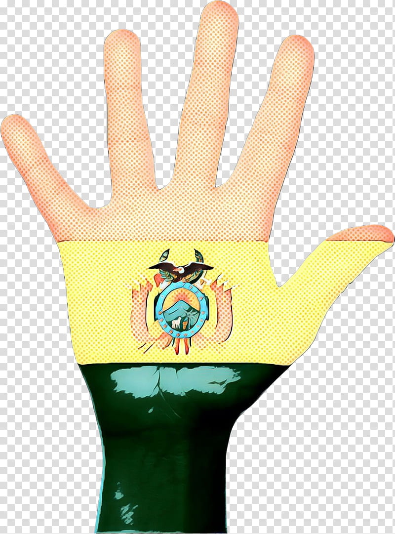 yellow finger hand glove gesture, Pop Art, Retro, Vintage, Wrist, Fashion Accessory, Thumb, Personal Protective Equipment transparent background PNG clipart