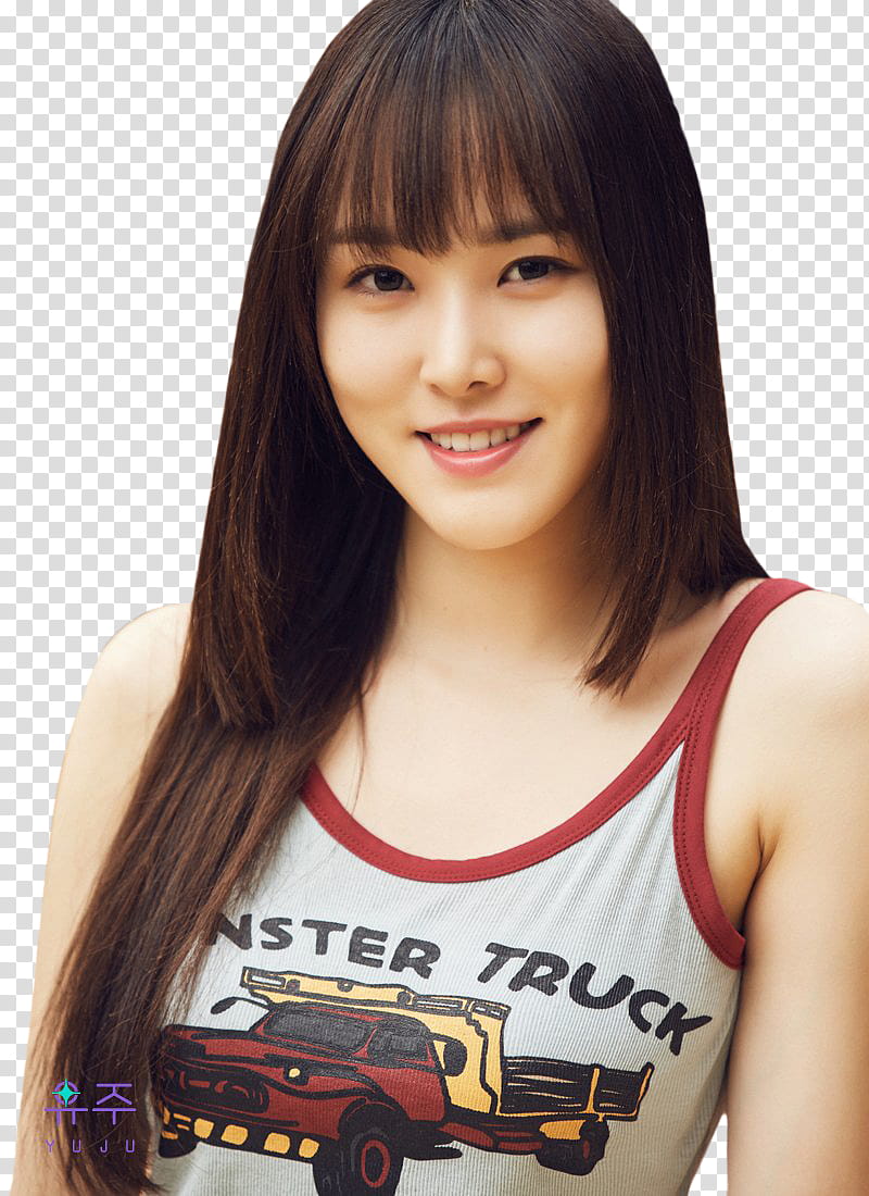 GFRIEND PARALLEL, woman wearing red and gray monster truck-printed tank top transparent background PNG clipart