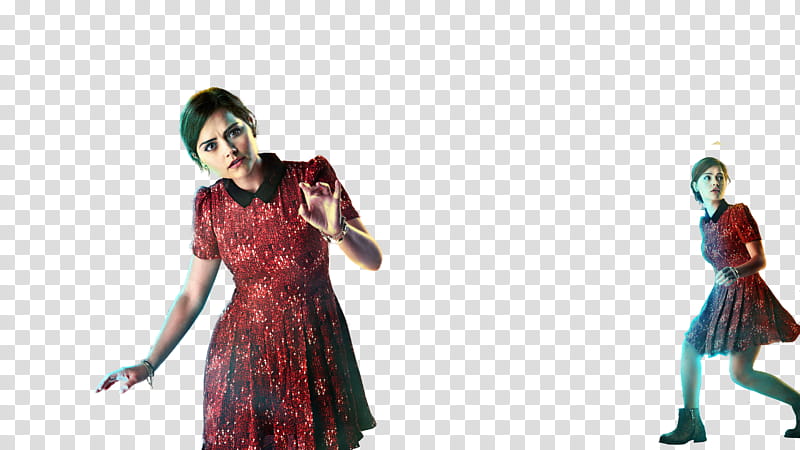 Jenna Coleman, woman in red dress transparent background PNG clipart