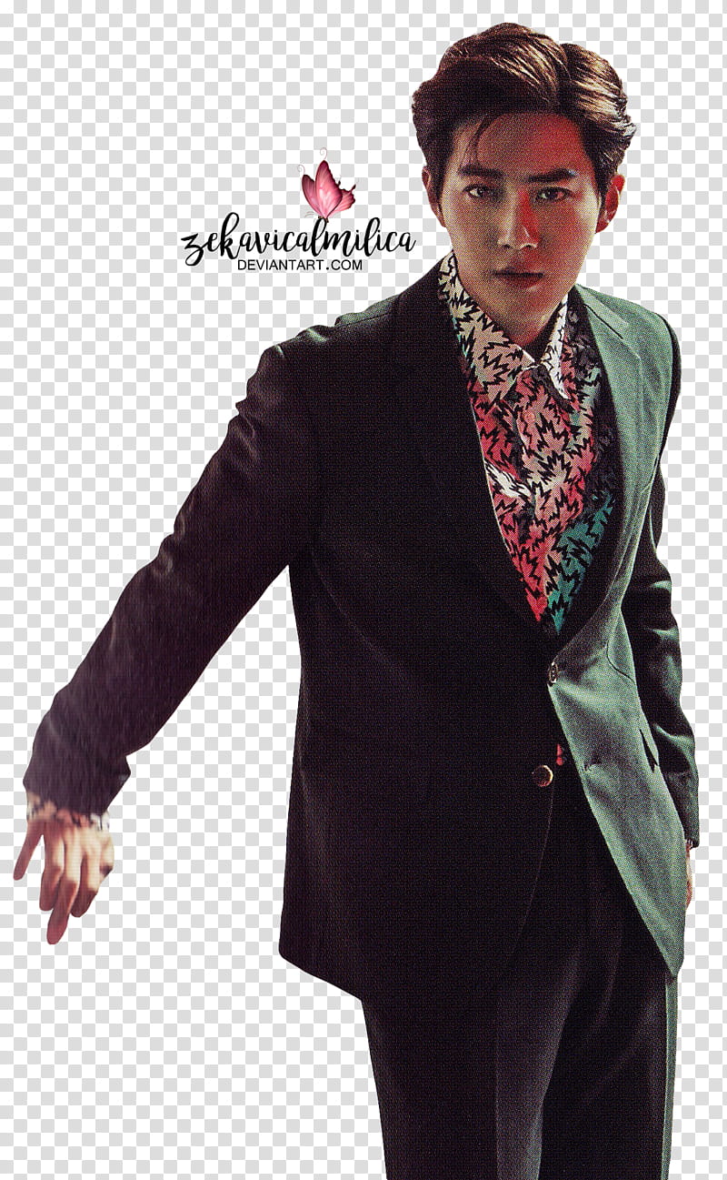 EXO Suho Countdown, man in black notched lapel suit jacket transparent background PNG clipart