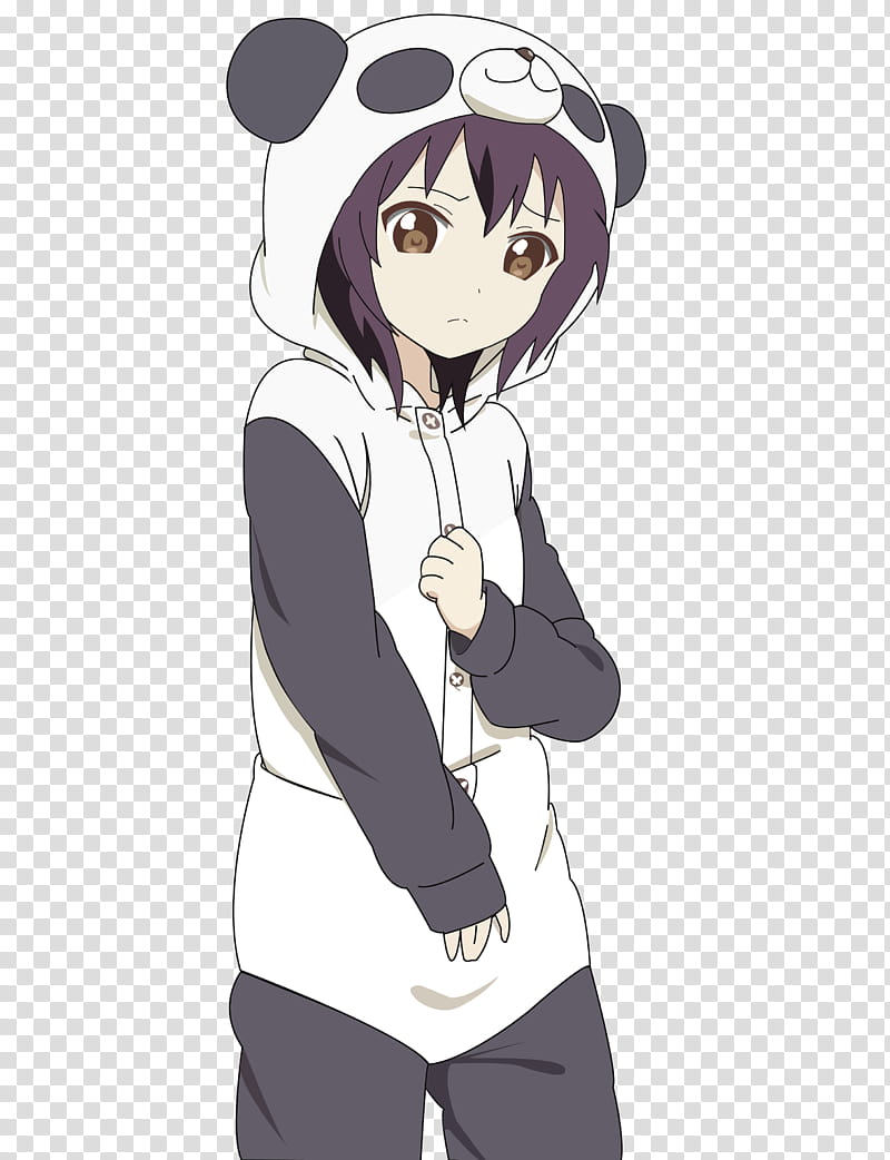 Yui Funami in a panda pajama, woman wearing black and white panda-themed jacket anime character transparent background PNG clipart