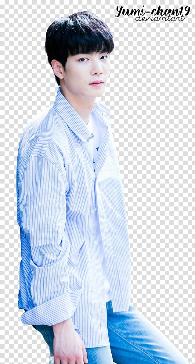 Jonghyun JR, man wearing white and blue striped dress shirt transparent background PNG clipart