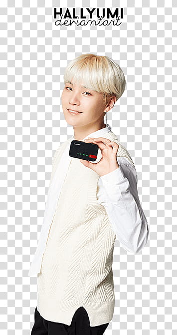BTS, man holding black pocket wifi with text overlay transparent background PNG clipart