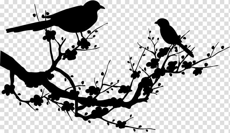 Cherry Blossom Tree Drawing, Branch, Contour Drawing, Wall Decal, Silhouette, Painting, Bird, Twig transparent background PNG clipart