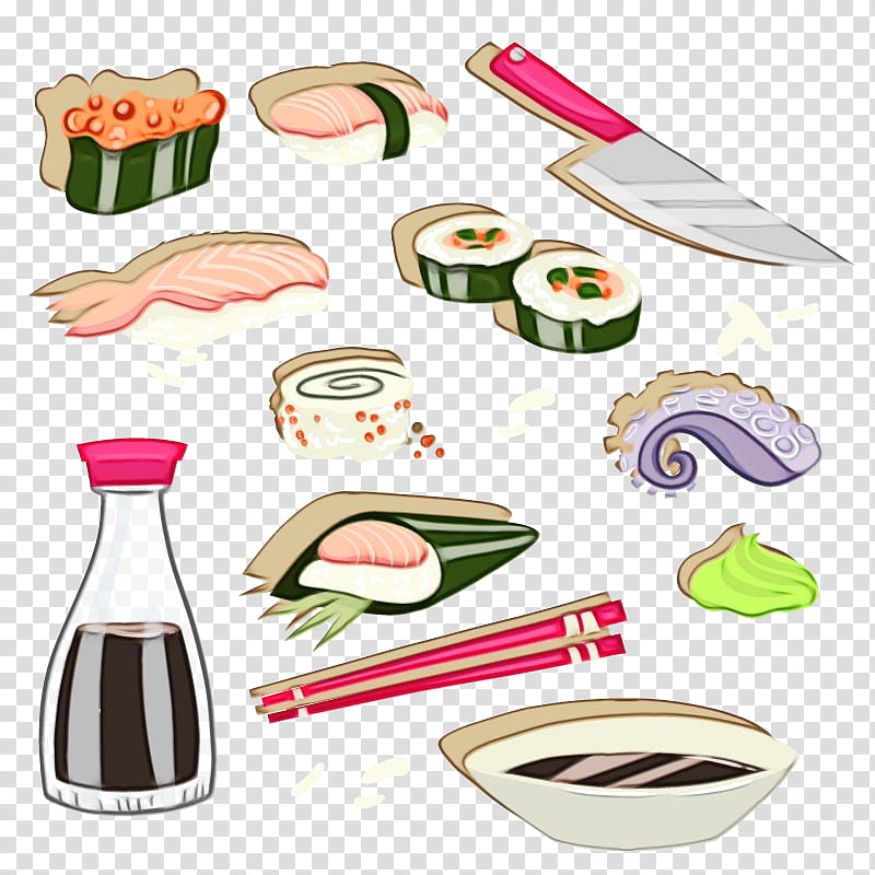 Sushi, Watercolor, Paint, Wet Ink, Food Group, Cuisine, Japanese Cuisine, Recipe transparent background PNG clipart