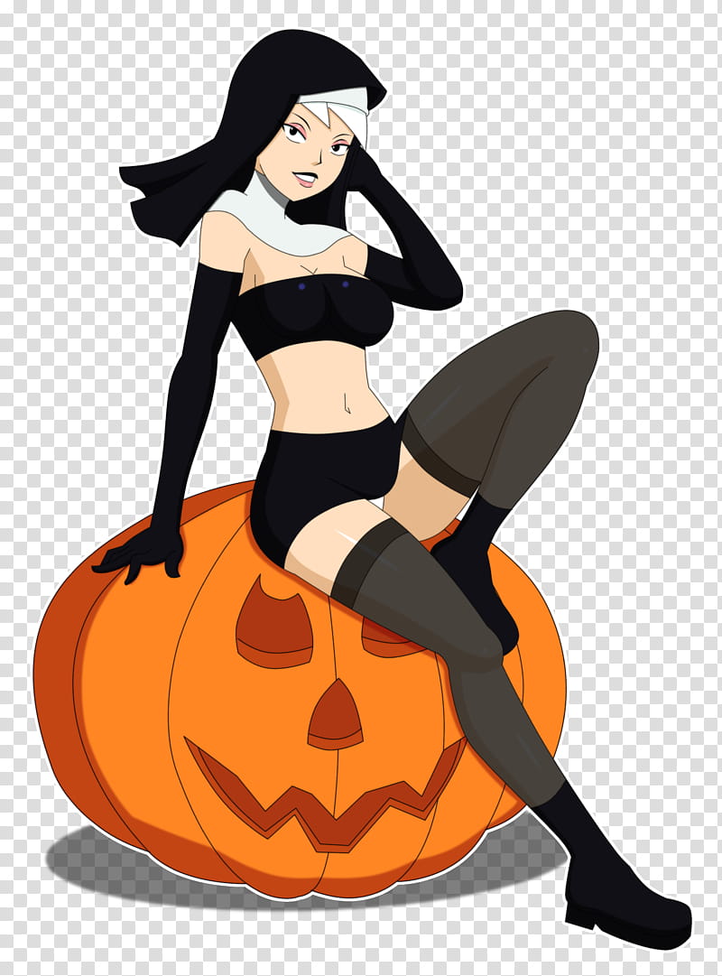 Drew Halloween, girl cartoon character sitting on pumpkin illustration tran...