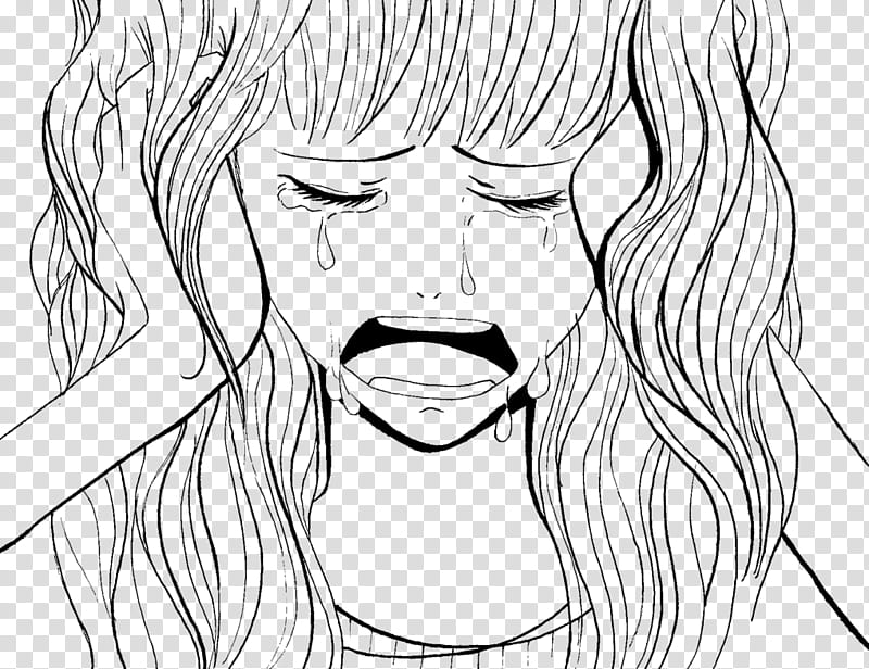 Line Drawing: Girl crying  transparent background PNG clipart