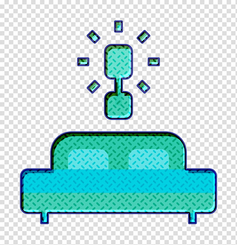 Bed icon Hotel icon Bedroom icon, Green, Turquoise, Line, Furniture, Rectangle transparent background PNG clipart