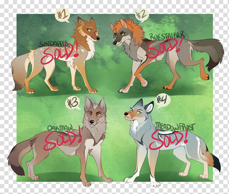 Coyote Adoptables SOLD, four assorted animal illustrations transparent background PNG clipart