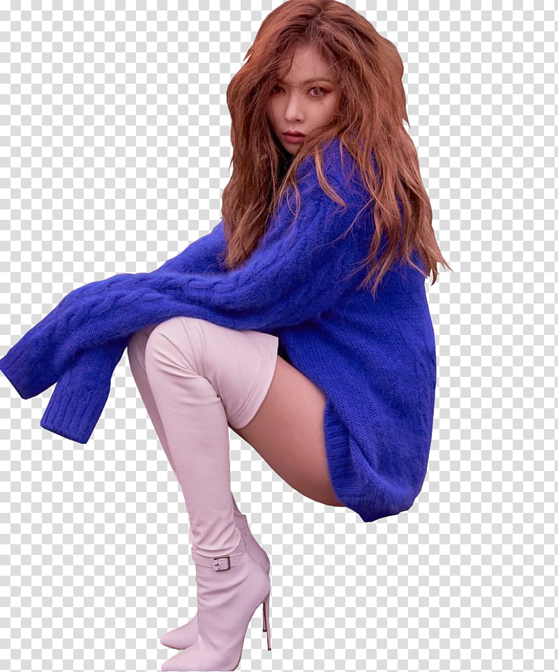 Minute Hyuna , woman wearing purple sweater and boots while sitting transparent background PNG clipart