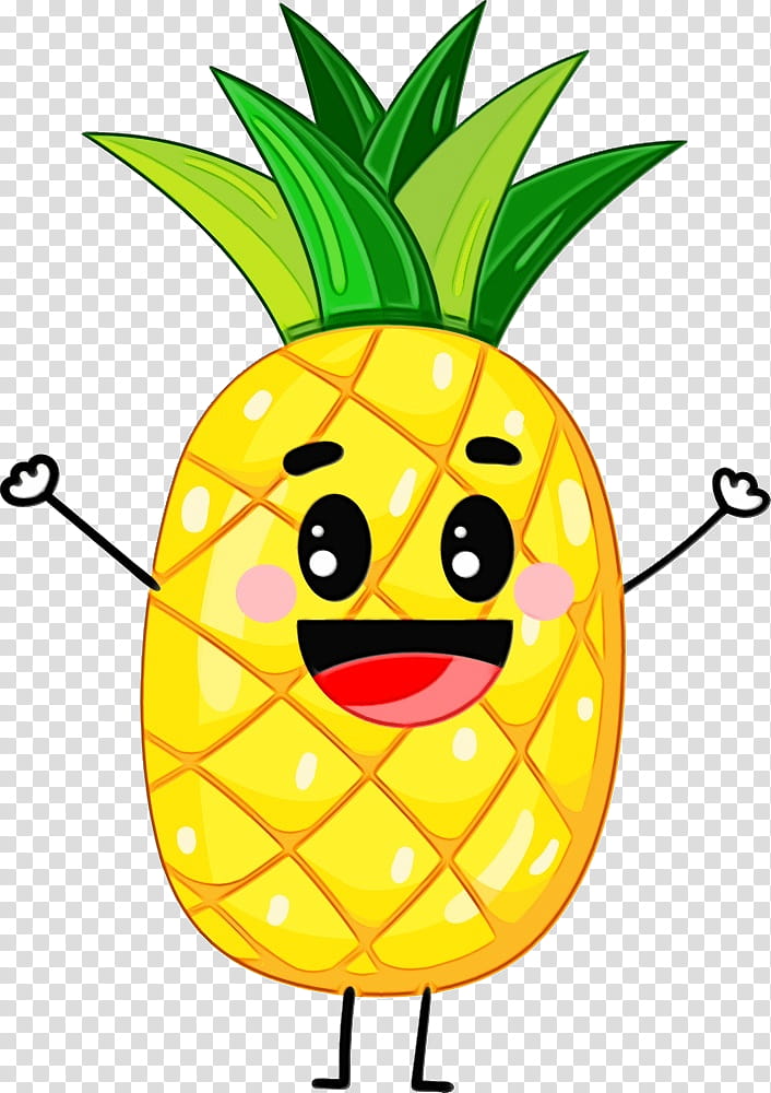 Watercolor Plant, Paint, Wet Ink, Pineapple, Yellow, Smiley, Ananas, Fruit transparent background PNG clipart
