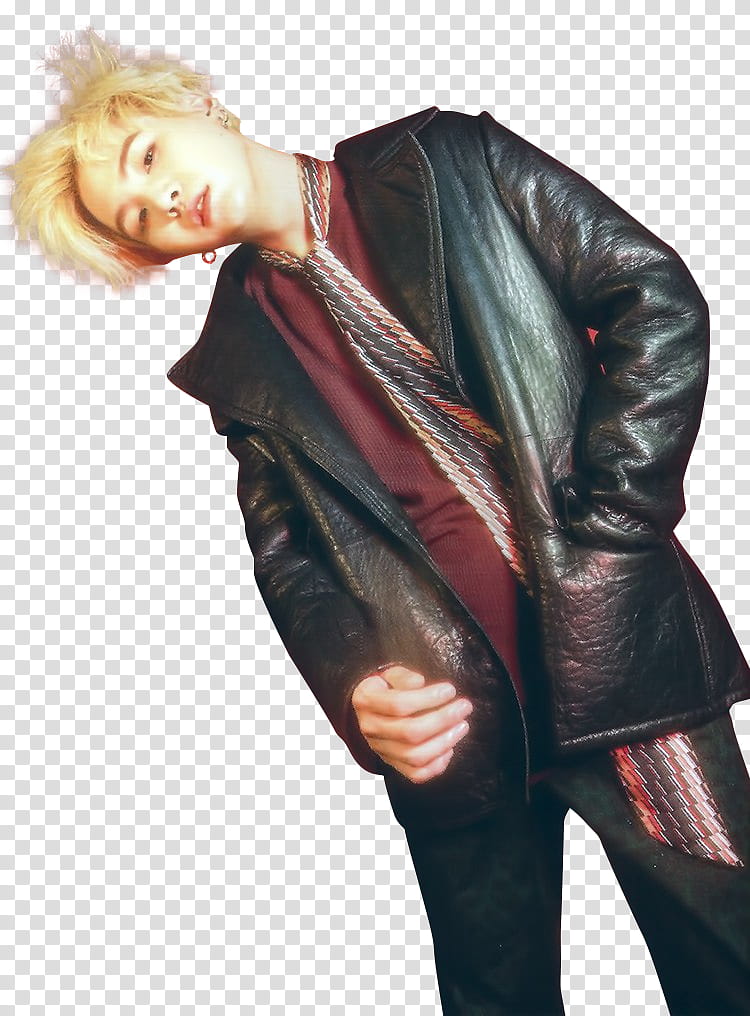 Min Yoongi, man in black leather jacket holding his pocket transparent background PNG clipart