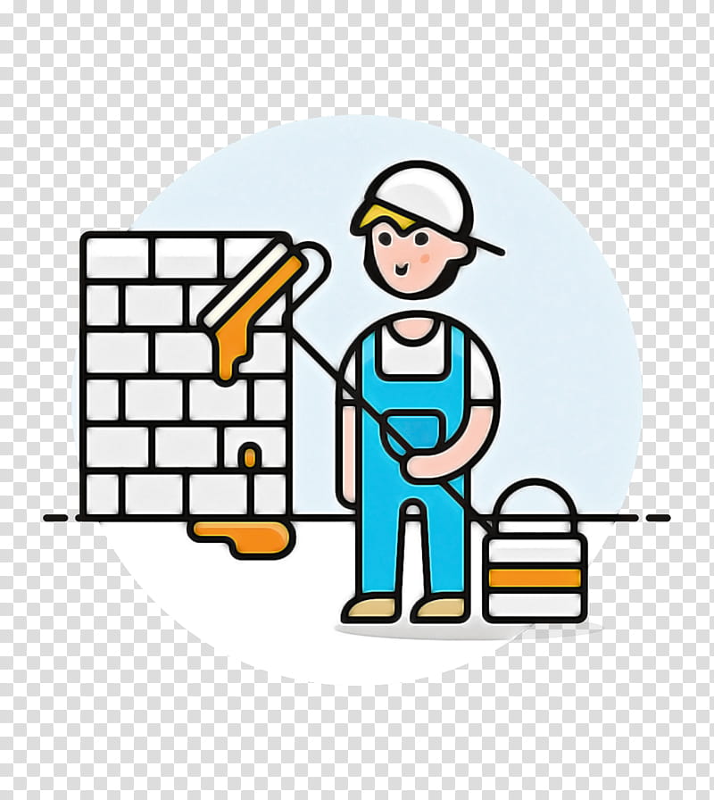 cartoon construction worker line bricklayer, Cartoon transparent background PNG clipart