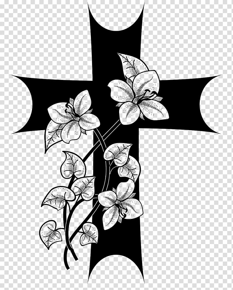 cartoon black cross with flowers transparent background PNG clipart