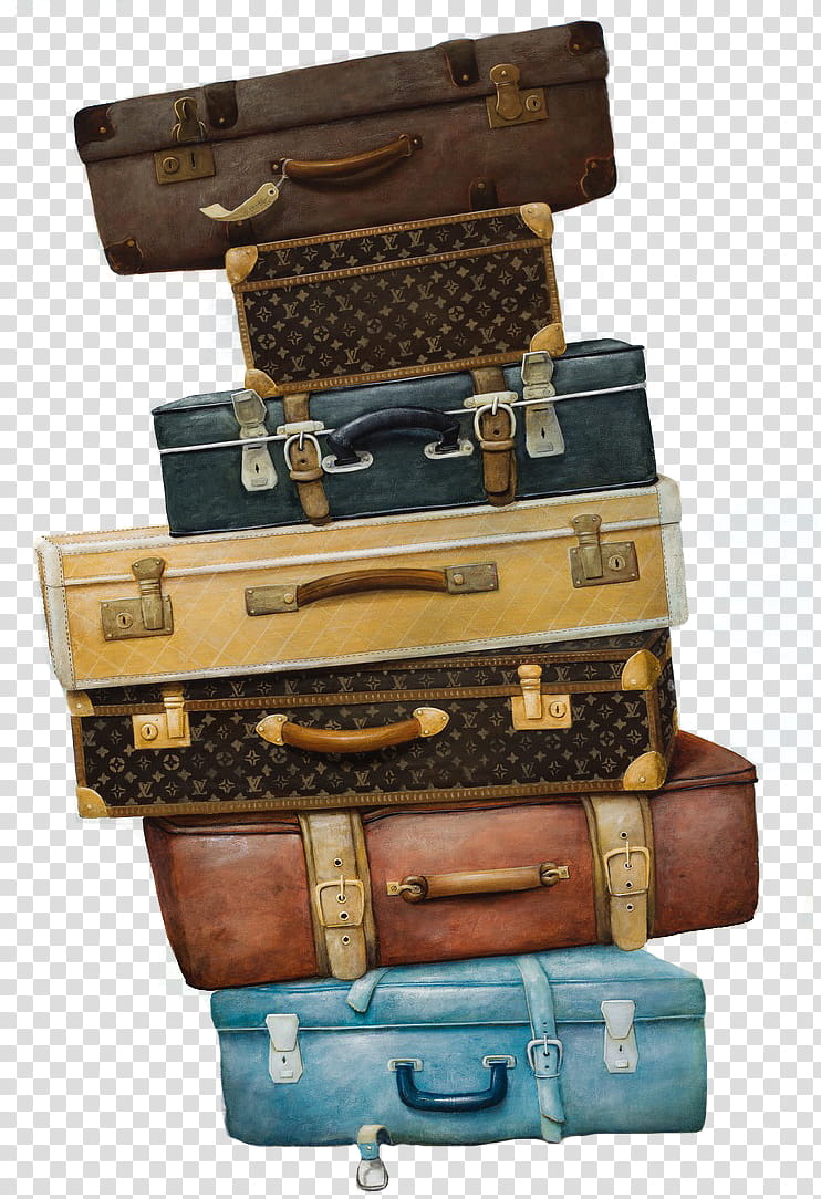 , stacked assorted-color luggages transparent background PNG clipart
