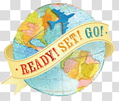 , globe with ready! set! go! text illustration transparent background PNG clipart