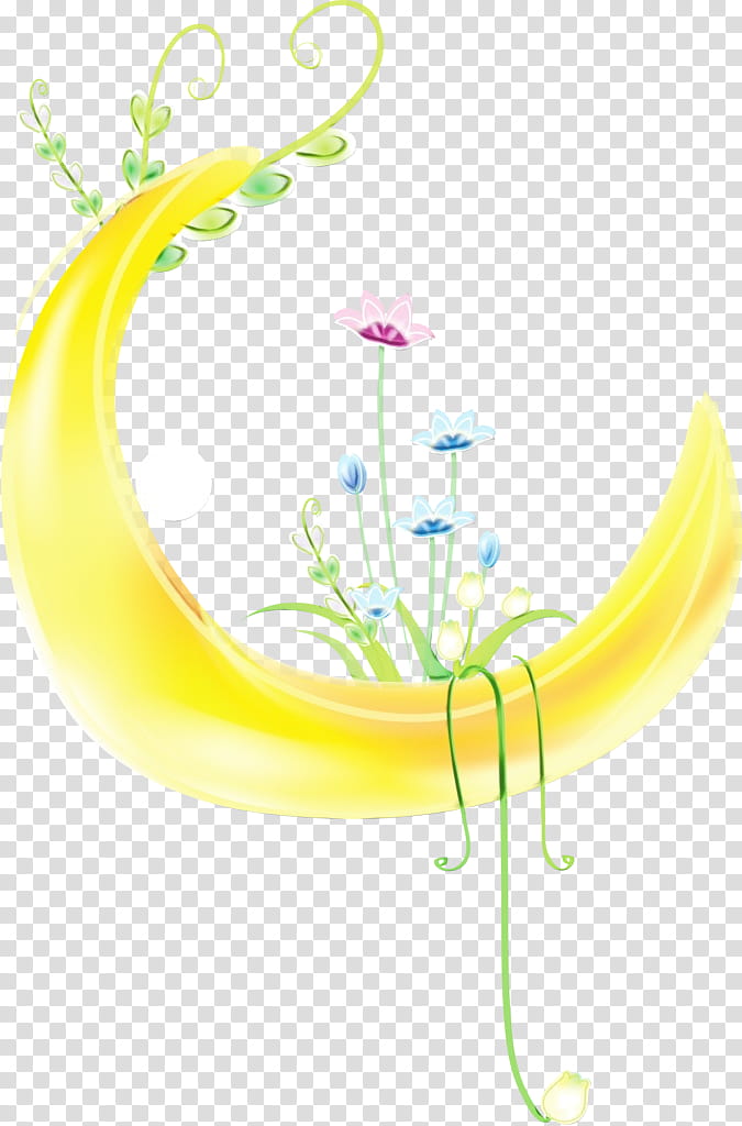 Crescent Moon Drawing, Ramadan, Floral Design, Yellow, Plant transparent background PNG clipart