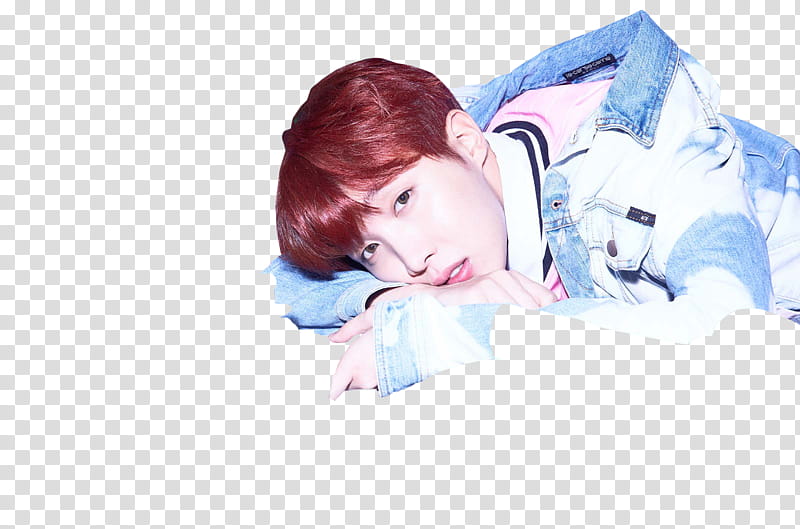 BTS LOVE YOURSELF HER E VER, man in white and blue denim jacket lying on floor transparent background PNG clipart