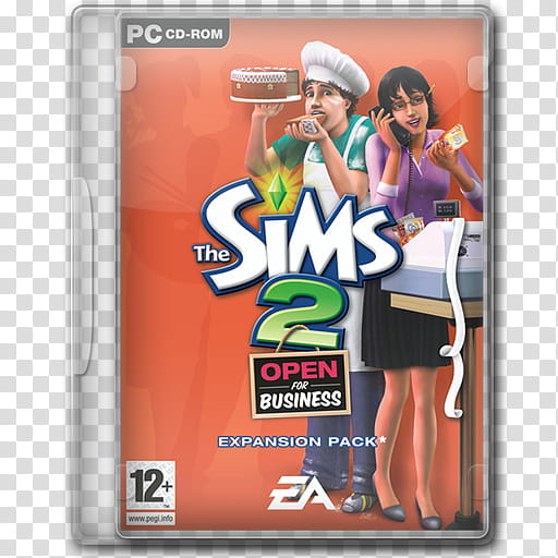 Game Icons , The-Sims--Open-For-Business, closed The Sims  PC CD-ROM case transparent background PNG clipart
