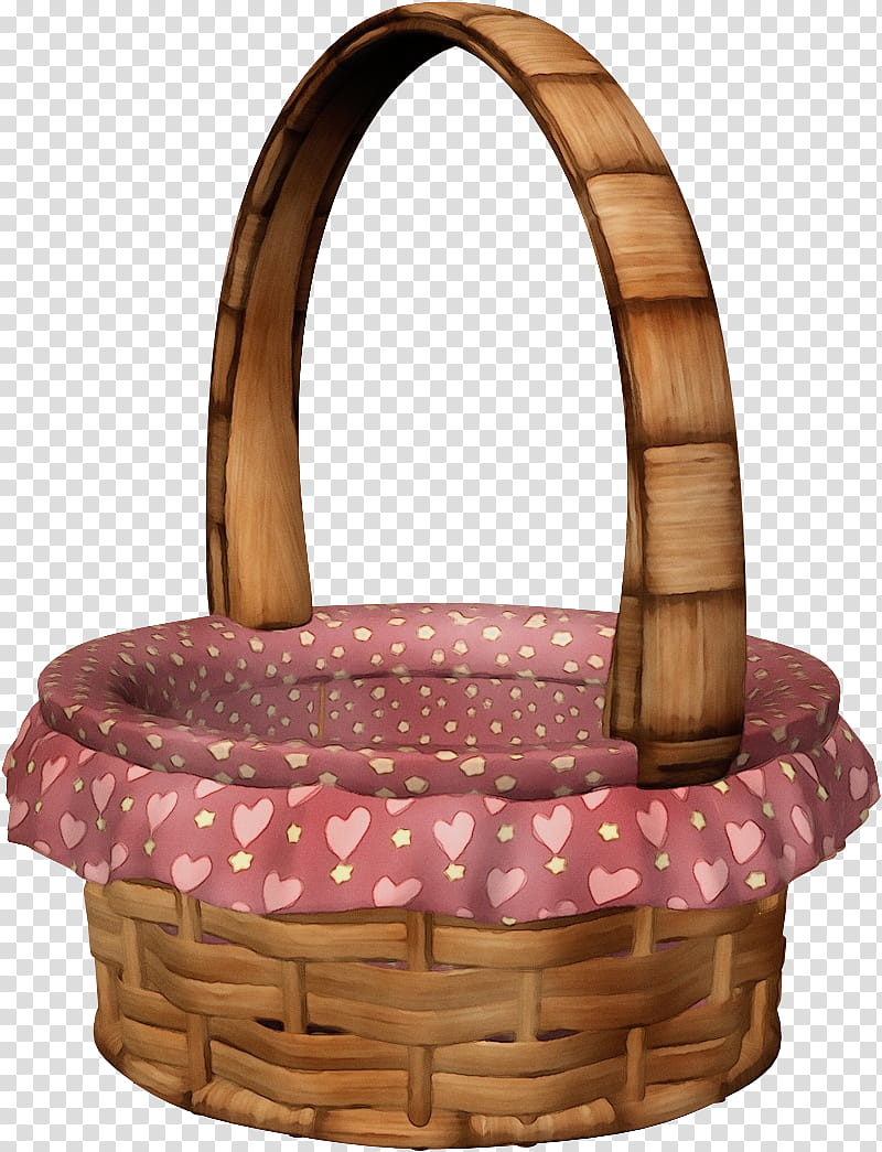basket wicker pink home accessories picnic basket, Watercolor, Paint, Wet Ink, Gift Basket, Oval, Storage Basket transparent background PNG clipart