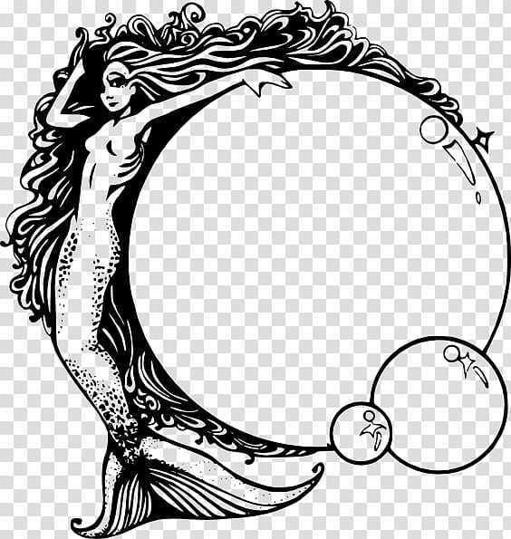 Mermaid, Drawing, Line Art, Blackandwhite transparent background PNG clipart