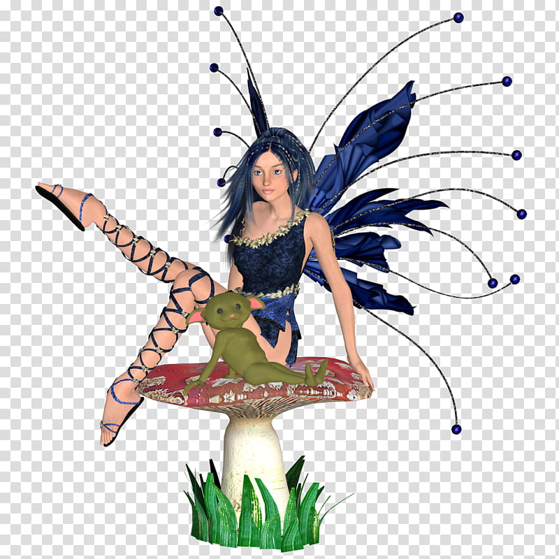 TWD Fairy Pals, blue dressed fairy sitting on mushroom illustration transparent background PNG clipart