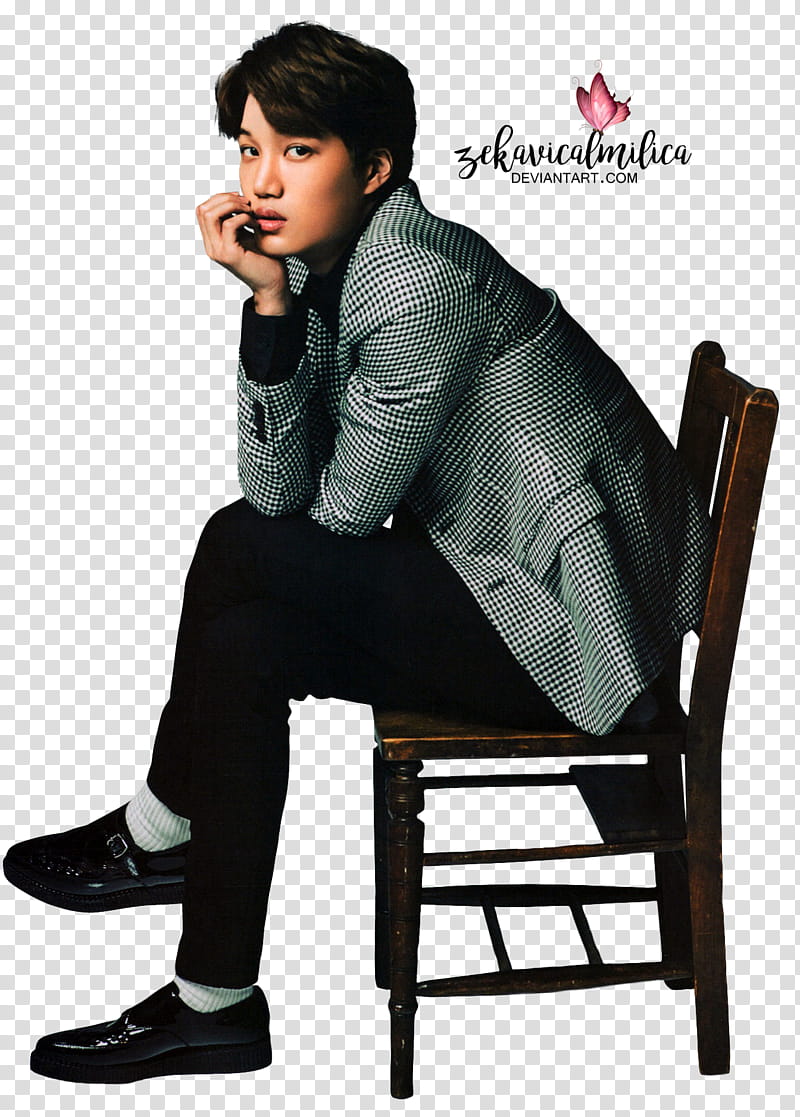 EXO Kai AnAn, man sitting on chair transparent background PNG clipart