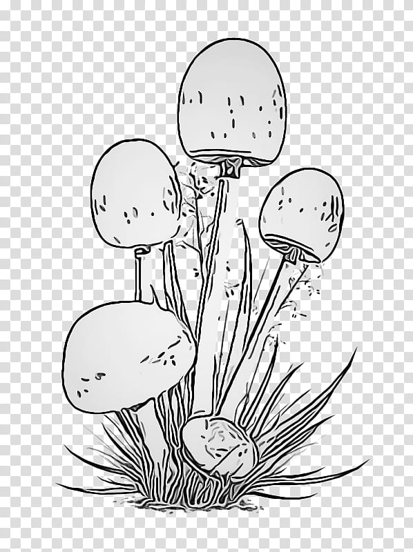 line art mushroom plant grass black-and-white, Blackandwhite, Flower, Plant Stem, Coloring Book transparent background PNG clipart