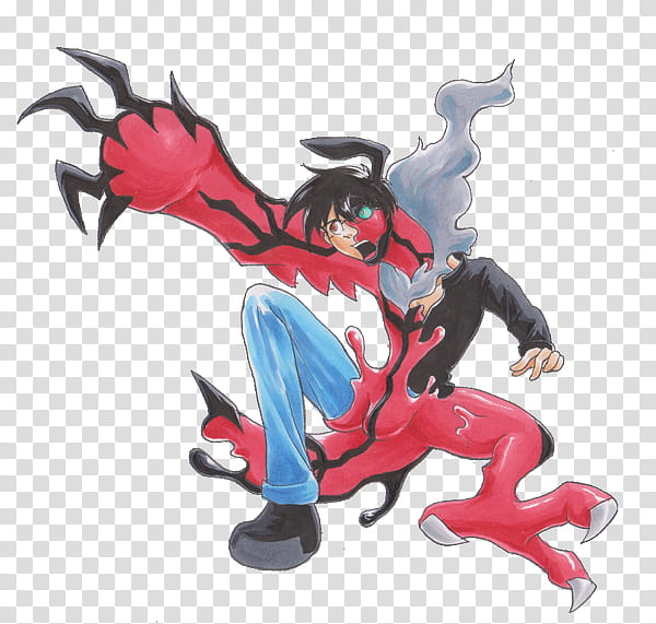 Yveltal tf , red, blue, and black male cartoon characer transparent background PNG clipart