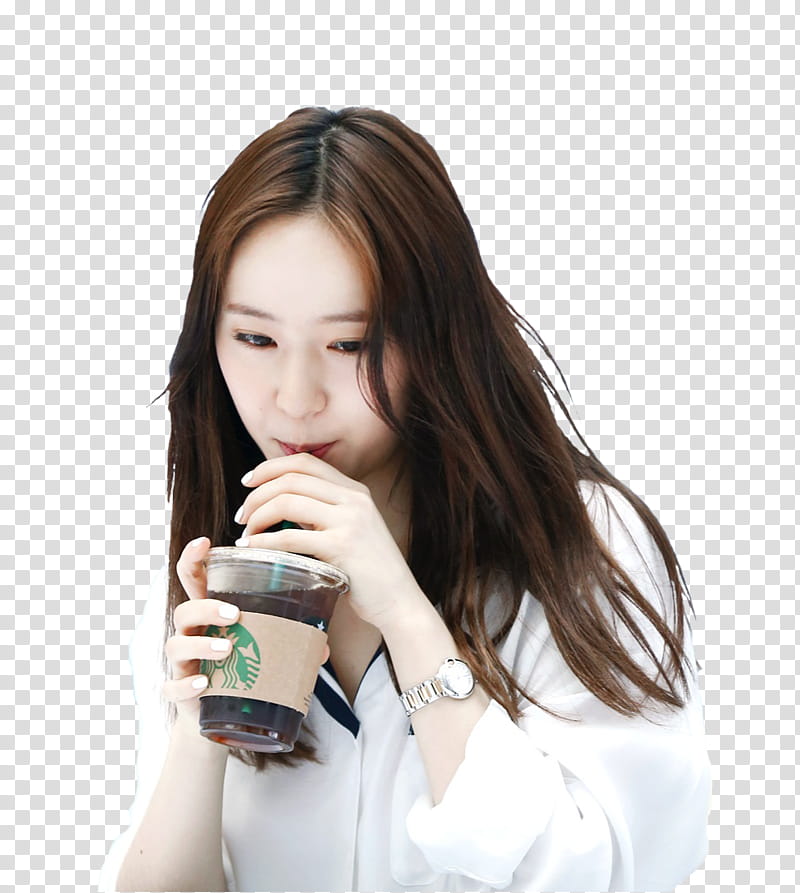 Krystal, woman sipping from Starbucks cup transparent background PNG clipart