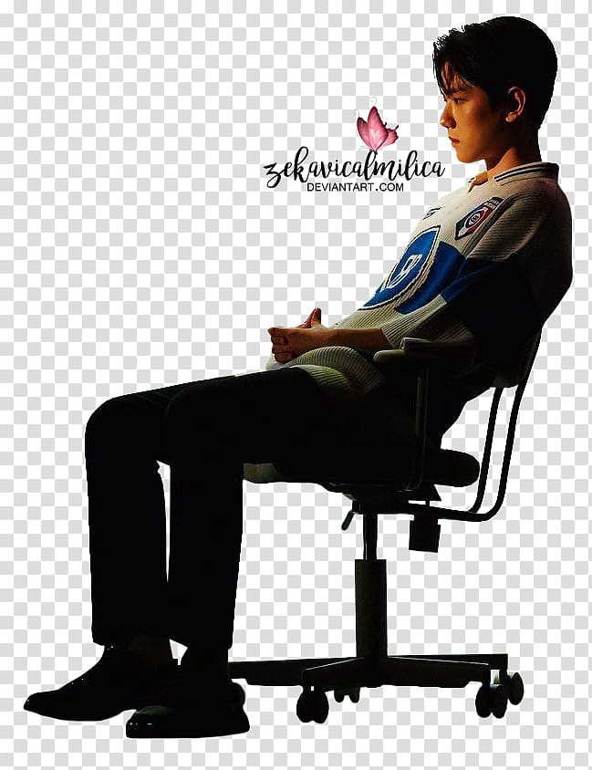 EXO Baekhyun Young, graphy of man sitting on black rolling armchair transparent background PNG clipart